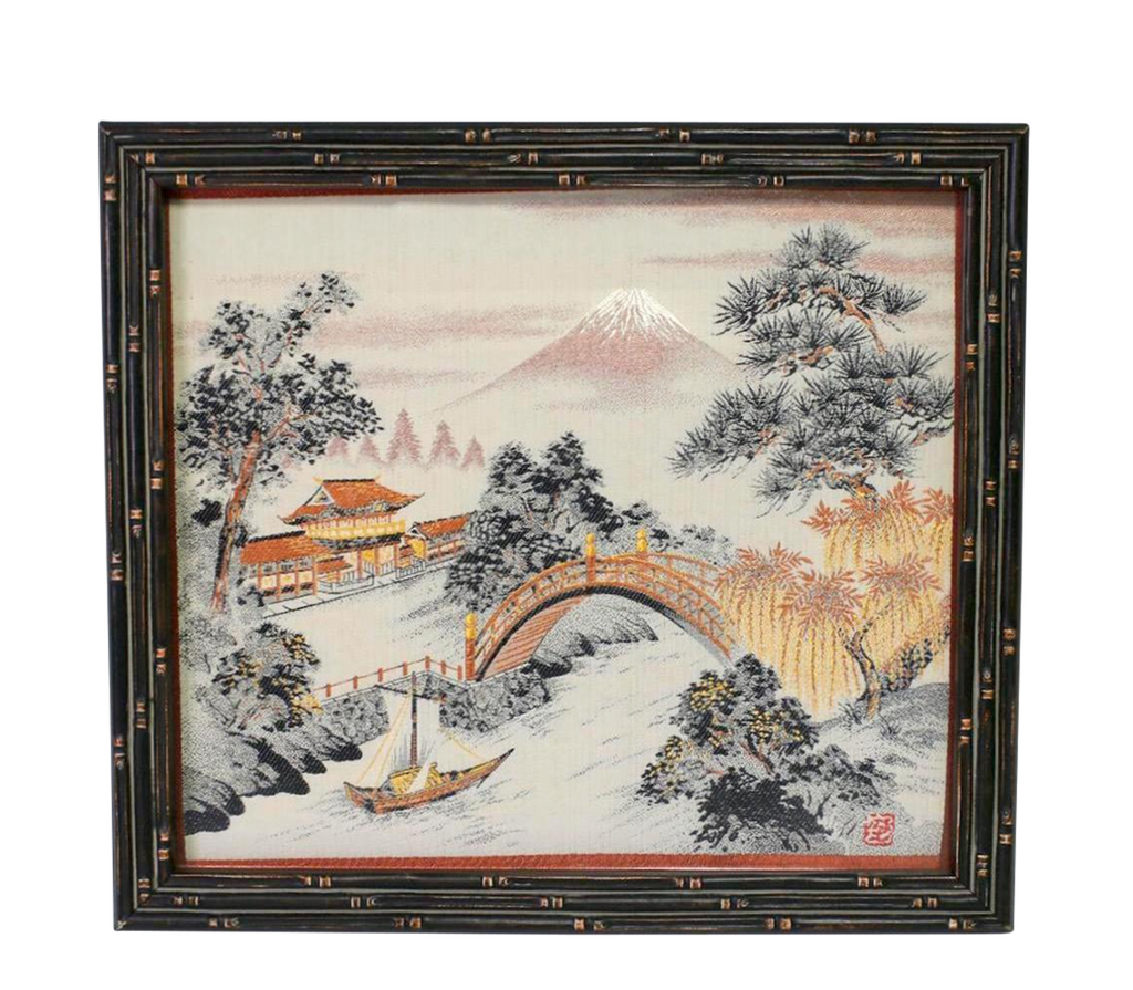 Mid 20th Century Japanese Watercolor Painting on Silk, Framed