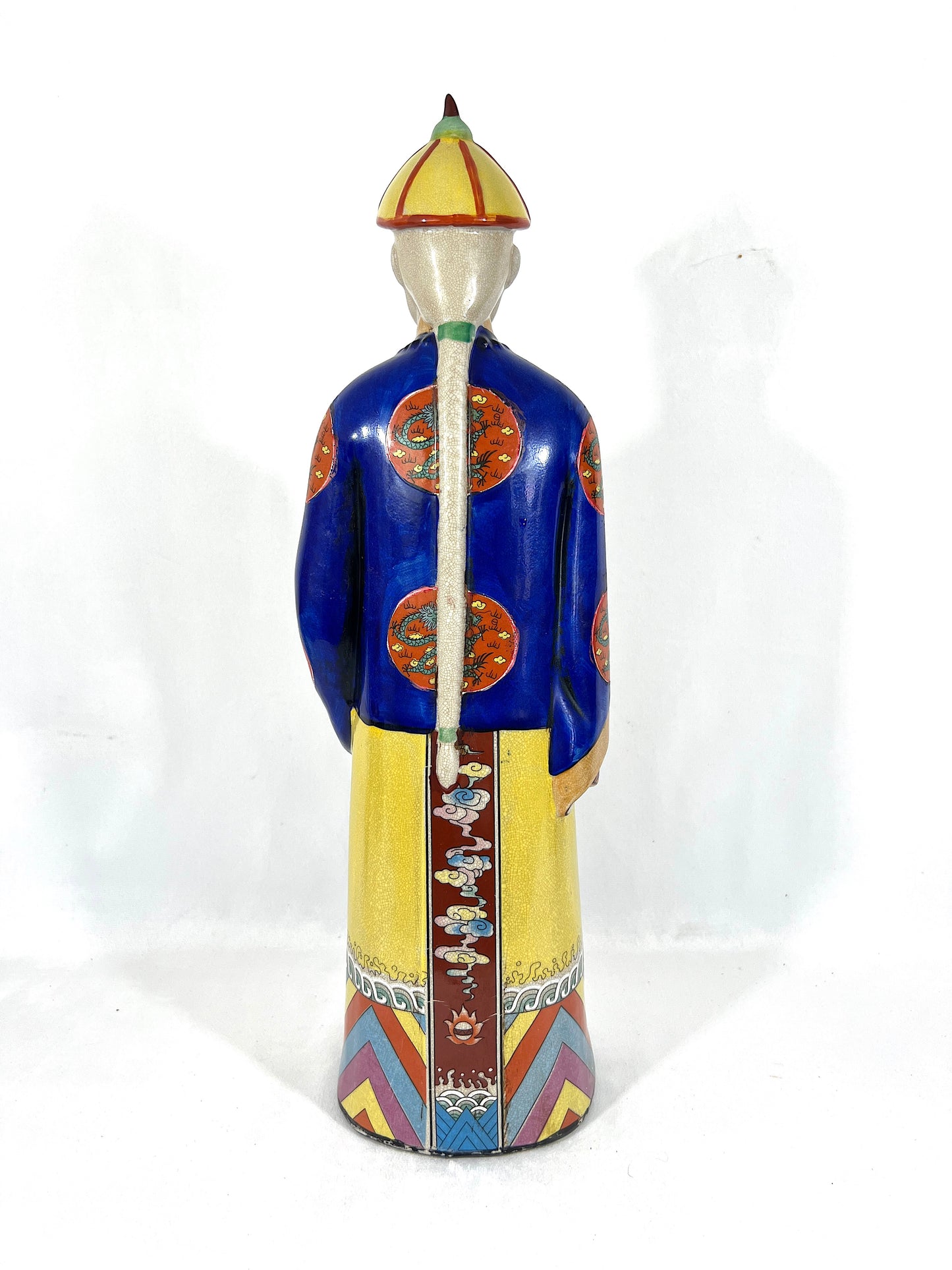 Large Vintage Chinese Republic Period Crackle Glazed Figure of a Qing Scholar of Calligraphy