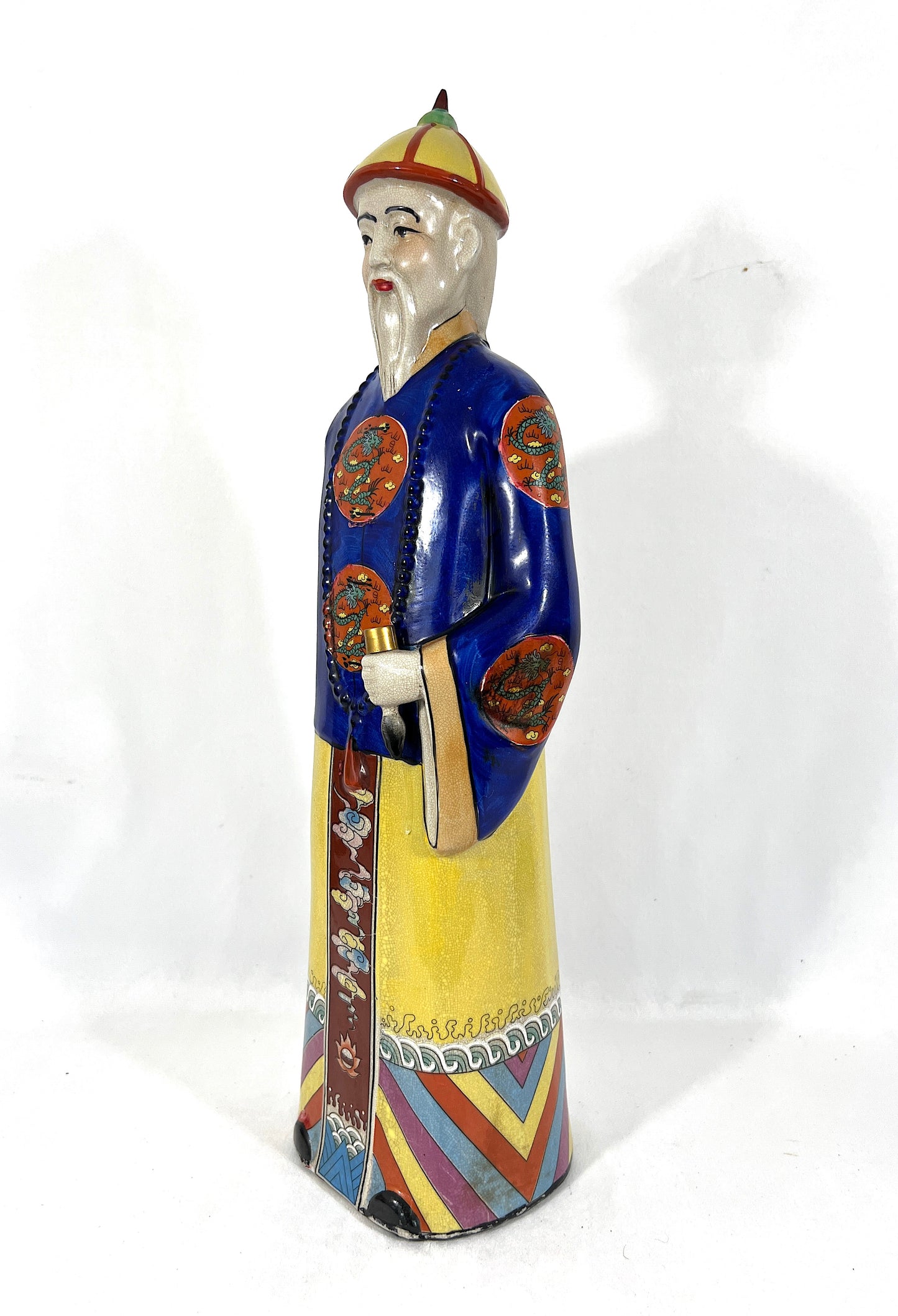 Large Vintage Chinese Republic Period Crackle Glazed Figure of a Qing Scholar of Calligraphy