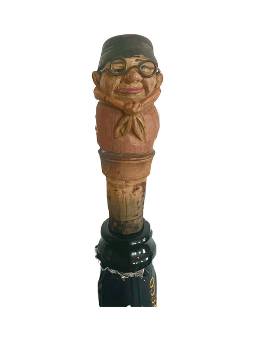 Antique Cork Bottle Stopper in the Form of a Hand Carved Bespectacled Man