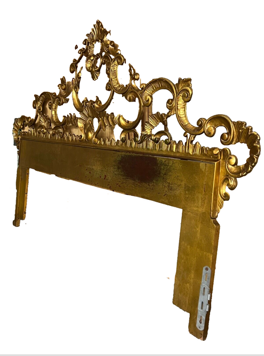 Ornate King Size Italian Gilt Headboard With Scrolls and Acanthus Detailing