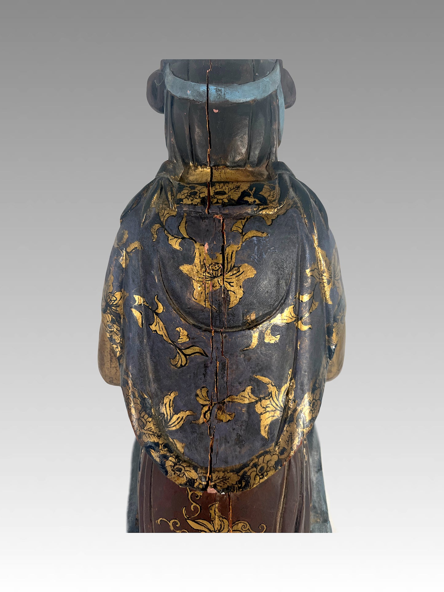 Late Qing Lacquer & Polychrome Carved Wood Figure of Guan Yin, Chinese Goddess of Compassion & Mercy Circa 1890