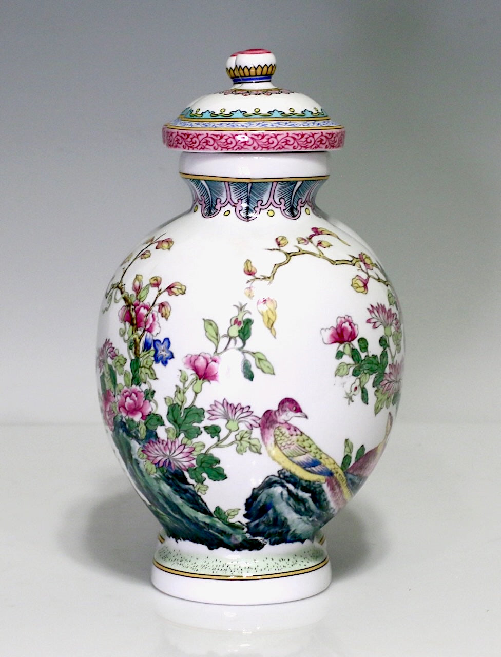 Chinese Famille Rose White Porcelain Conjoined Urns with Flowers & Birds (Vase)