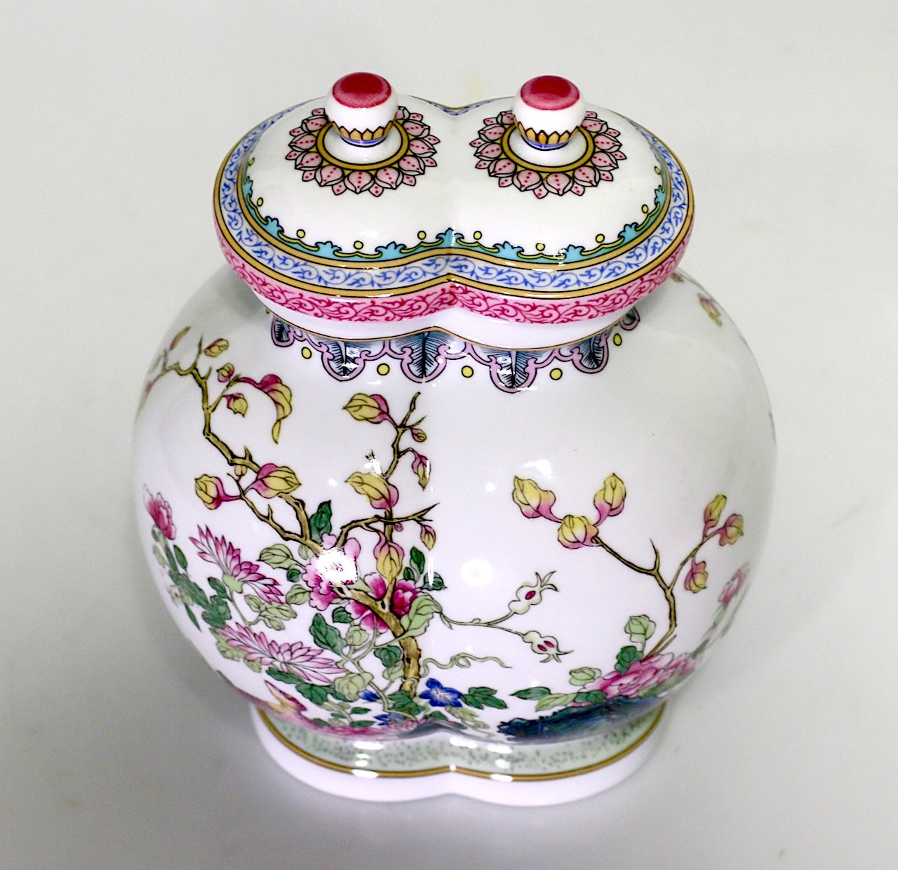 Chinese Famille Rose White Porcelain Conjoined Urns with Flowers & Birds (Vase)