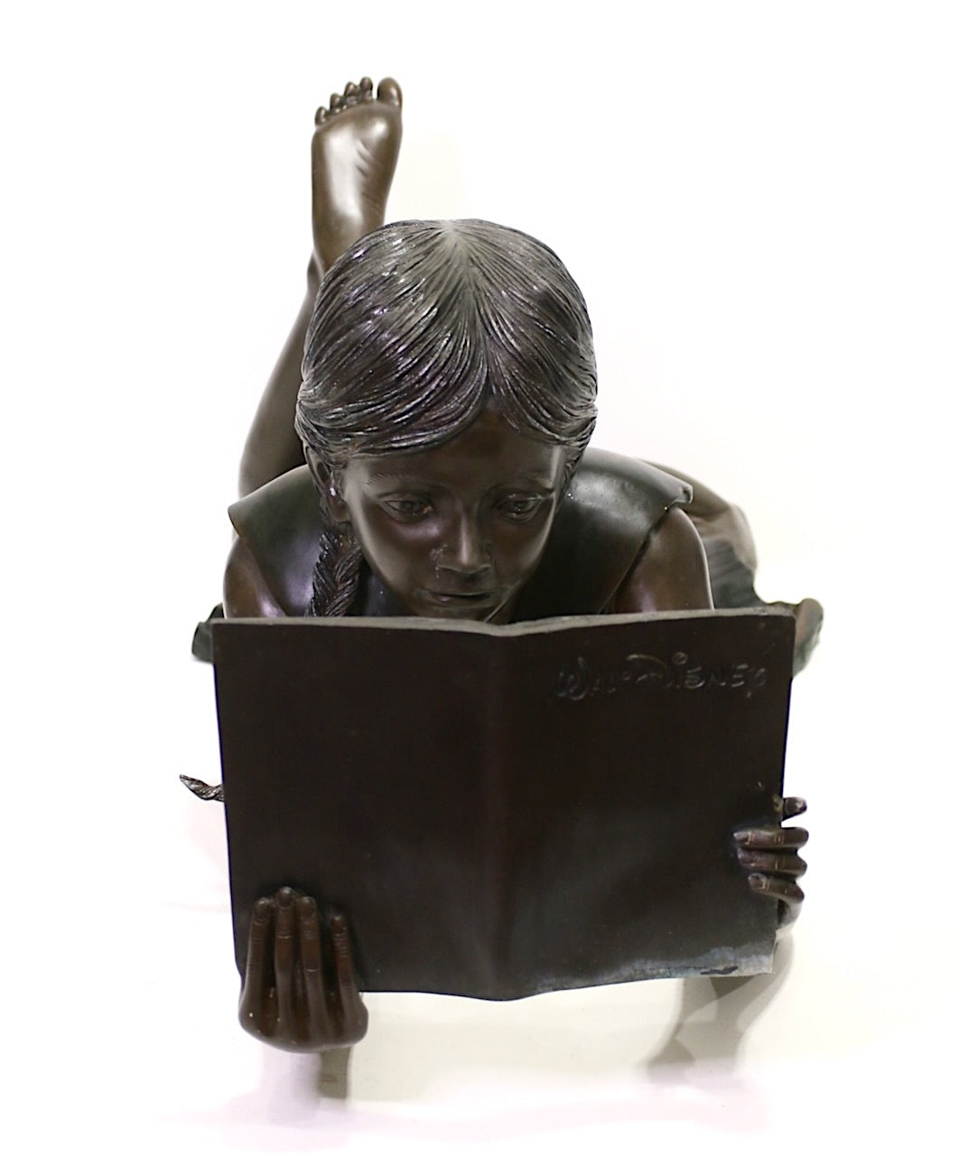 Italian Life Size Bronze Garden Statue, the Girl Reading a Story Book, Signed Leonardo Rossi, Italy