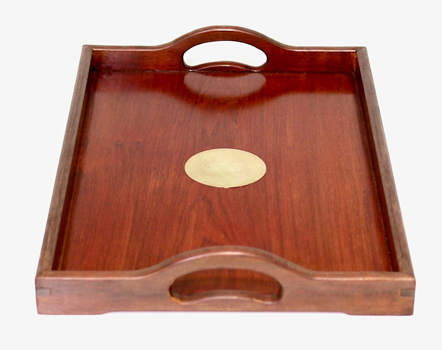 Vintage Hong Kong Chinese Red Rosewood Tray with Brass Long Life Detailing