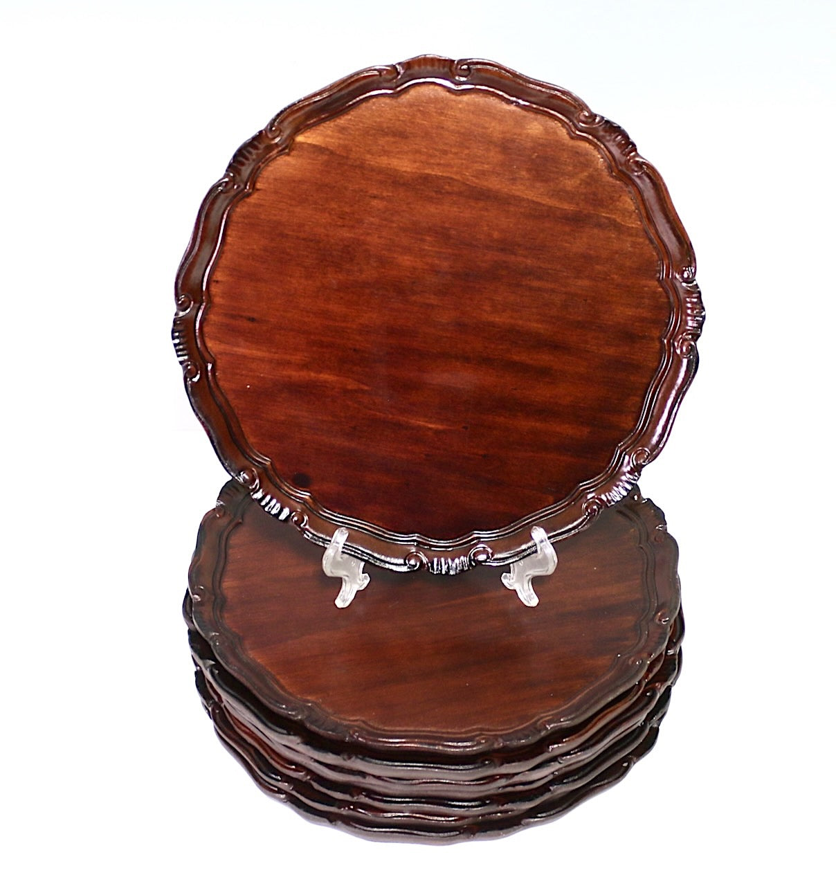 Traditional Italian Mahogany Wood Chargers, Trays or Under Plates, Set of 8