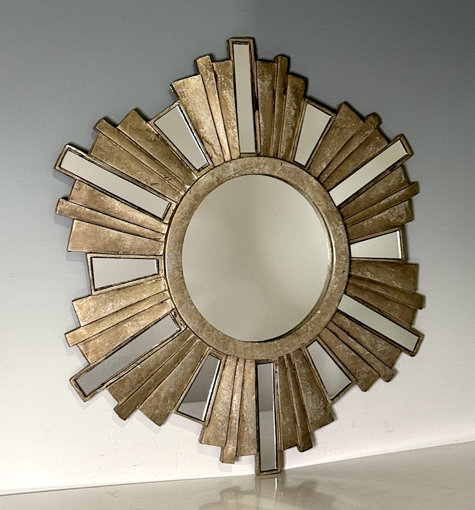 Vintage Mid Century Burnished Gold & Silver Starburst Wall Mirror