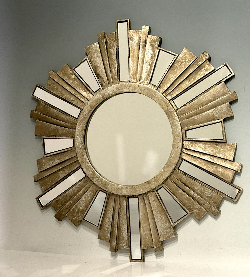 Vintage Mid Century Burnished Gold & Silver Starburst Wall Mirror