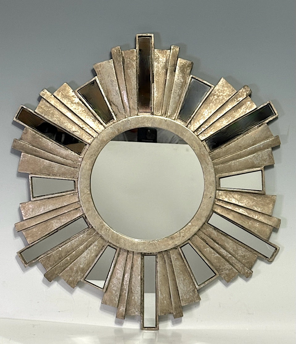 Vintage Mid Century Burnished Gold & Silver Starburst Wall Mirror