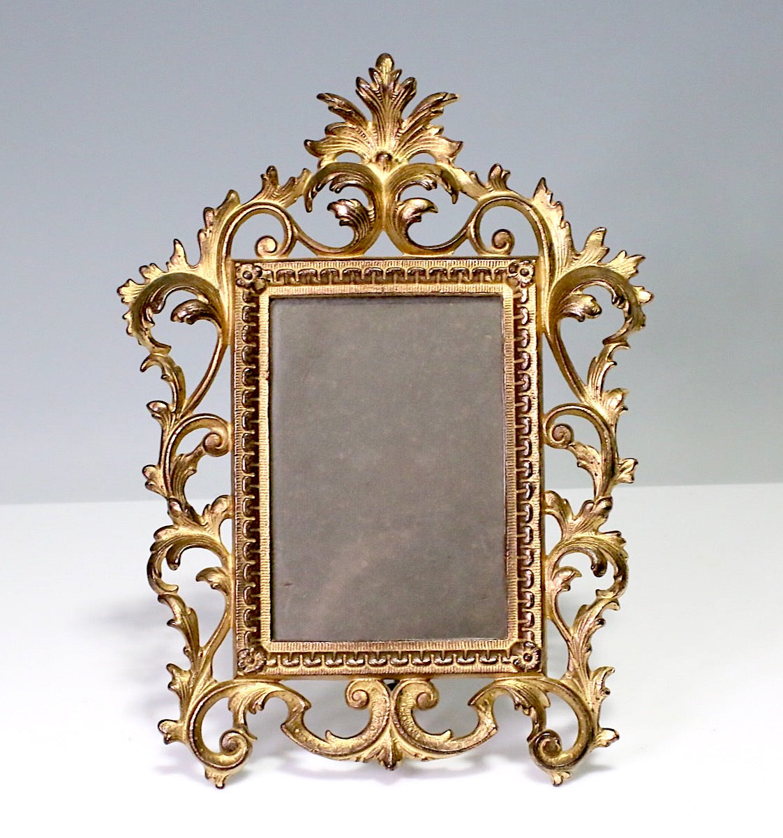 Antique Gilt Finish Cast Iron Rococo Easel-Style Portrait, Photo or Picture Frame