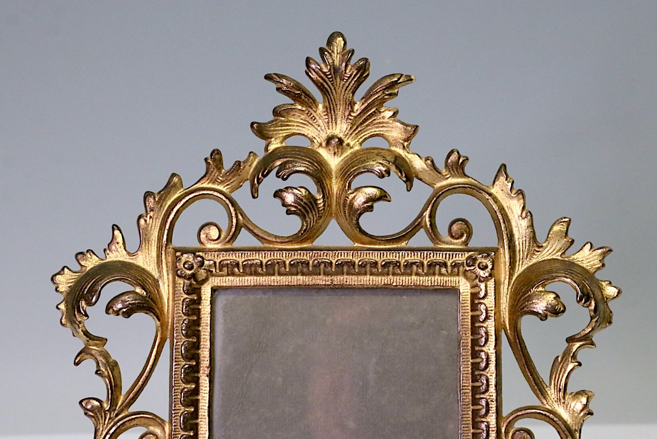 Antique Gilt Finish Cast Iron Rococo Easel-Style Portrait, Photo or Picture Frame