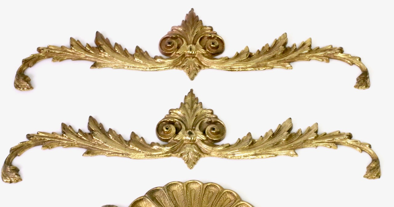 Vintage Cast Brass Neoclassical Gold Architectural Wall / Door, Window or Mantel Trim, Set of Three (3)