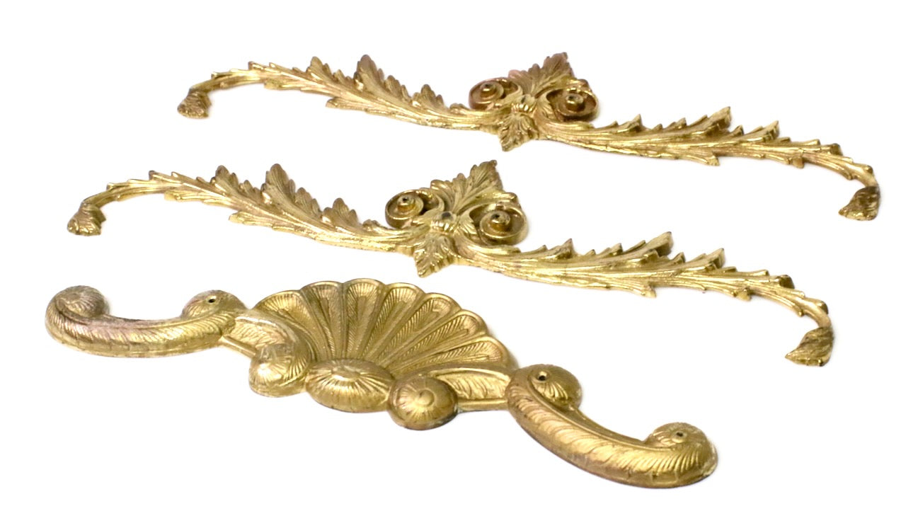 Vintage Cast Brass Neoclassical Gold Architectural Wall / Door, Window or Mantel Trim, Set of Three (3)