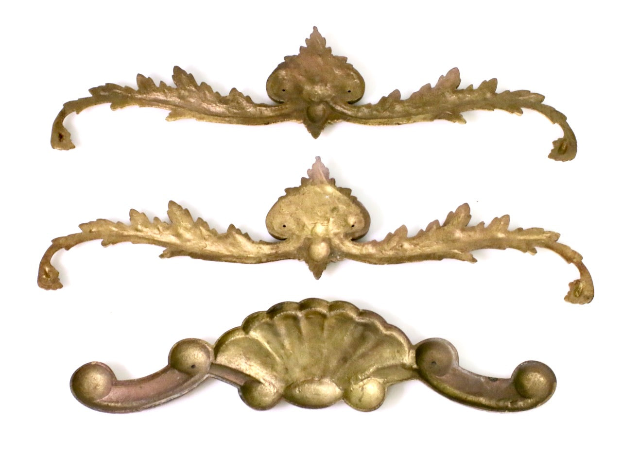 Vintage Cast Brass Neoclassical Gold Architectural Wall / Door, Window or Mantel Trim, Set of Three (3)