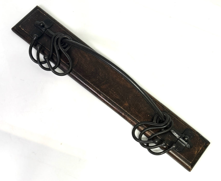 Antique Carved Hardwood & Forged Iron Wall Hook Assembly (Coat and Hat Rack)