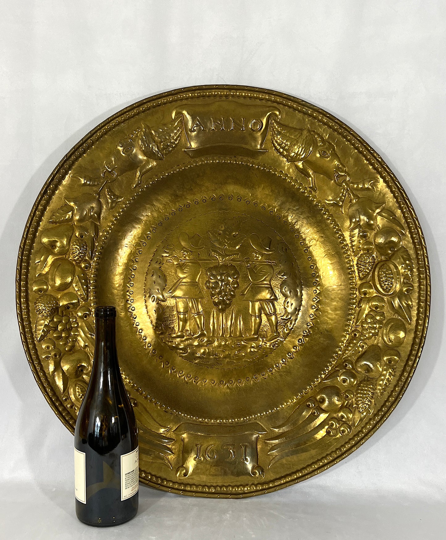 The Festival Brass Tray, Large Antique Wall Hanging 'Anno 1631'