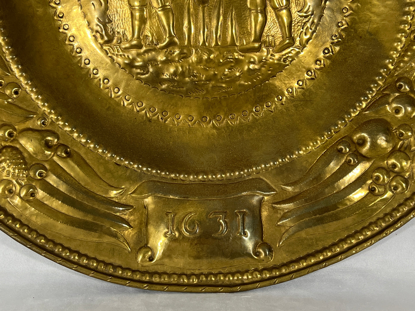 The Festival Brass Tray, Large Antique Wall Hanging 'Anno 1631'