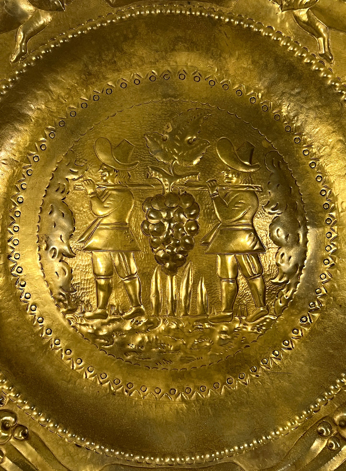 The Festival Brass Tray, Large Antique Wall Hanging 'Anno 1631'