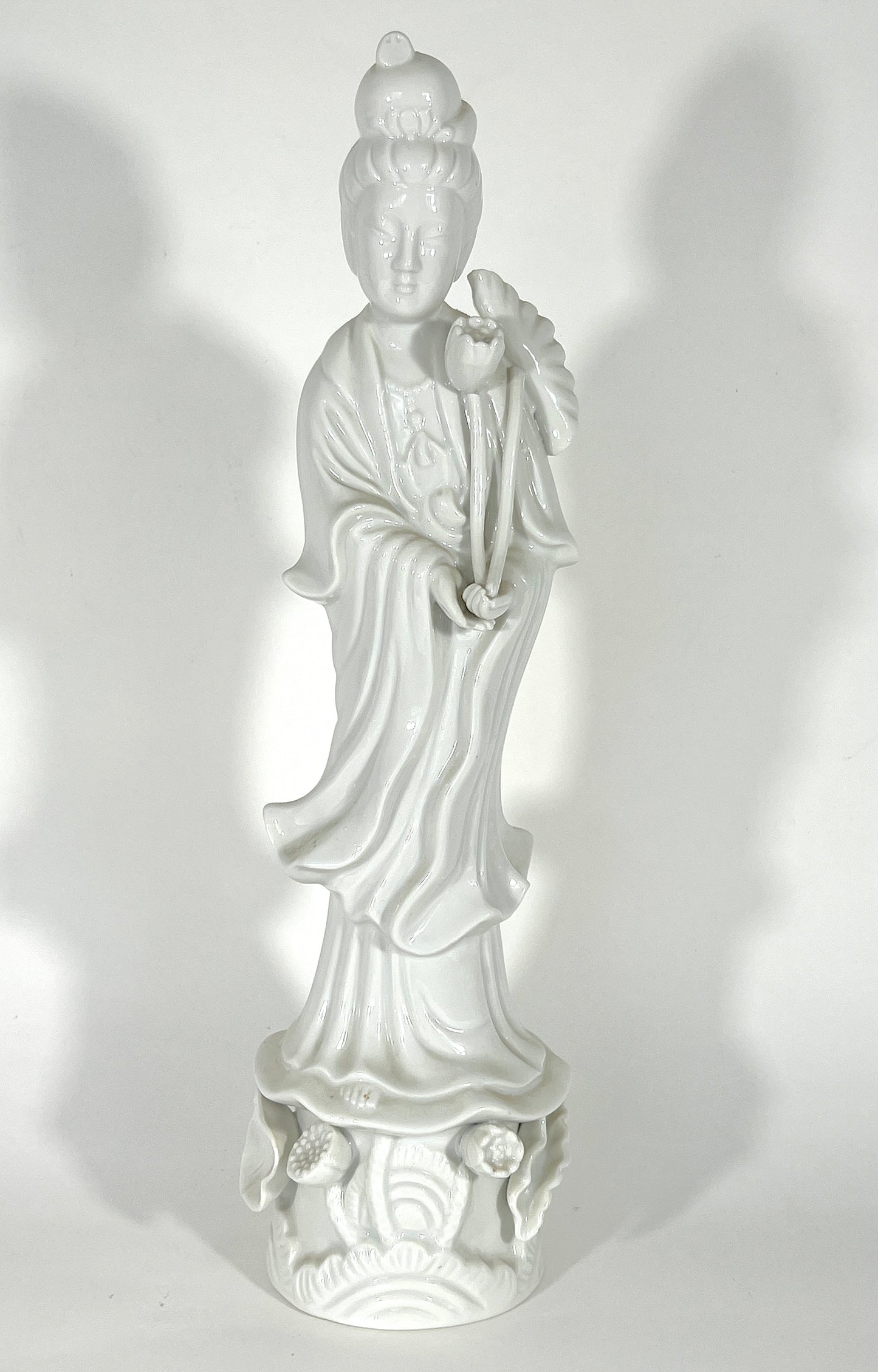 Vintage Chinese 'Blanc De Chine' White Porcelain Figure of the Deity Guan Yin (Kwan Yin) 14"