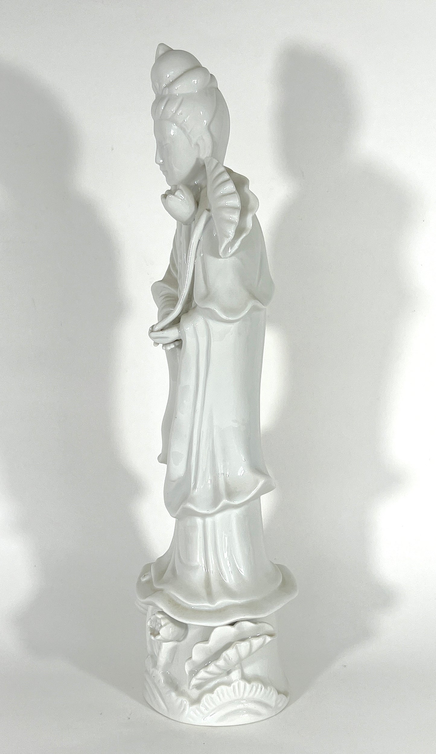 Vintage Chinese 'Blanc De Chine' White Porcelain Figure of the Deity Guan Yin (Kwan Yin) 14"