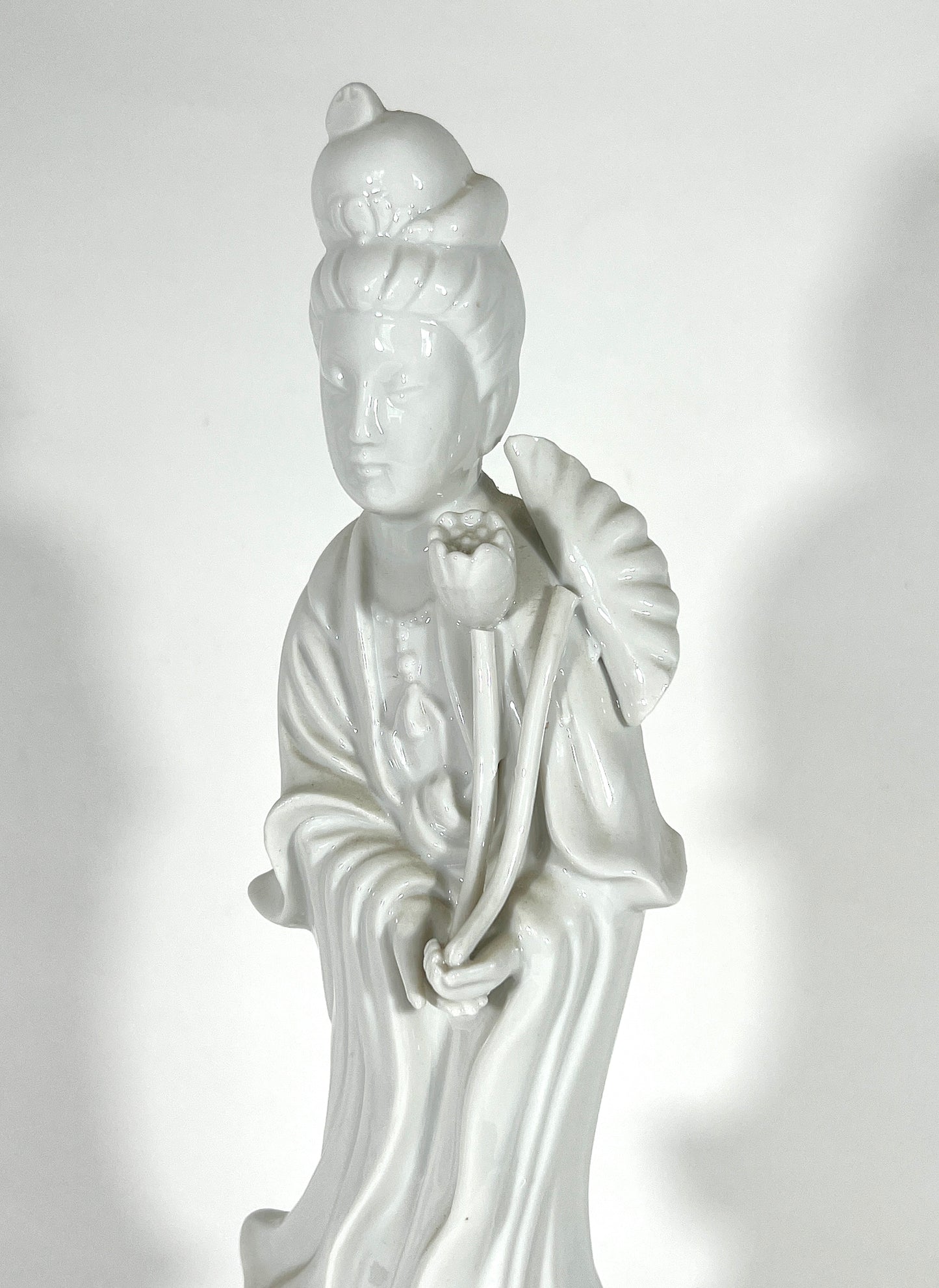 Vintage Chinese 'Blanc De Chine' White Porcelain Figure of the Deity Guan Yin (Kwan Yin) 14"