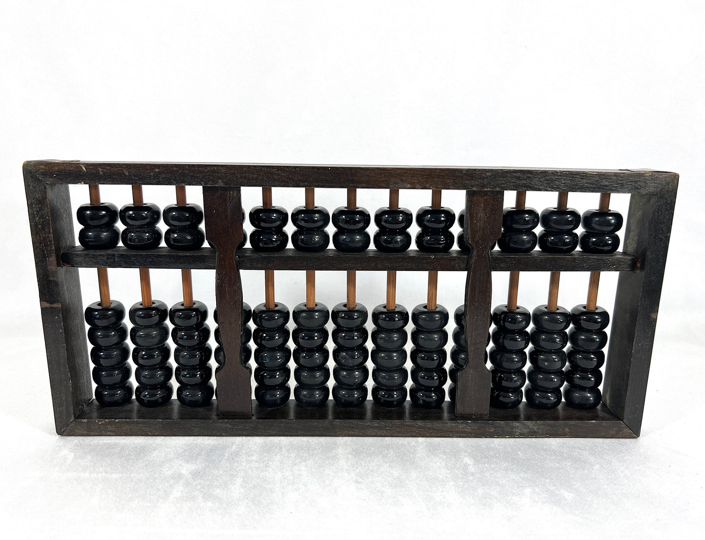 Old Chinese Wood Abacus with Black Glass Beads and Brass Embellishments