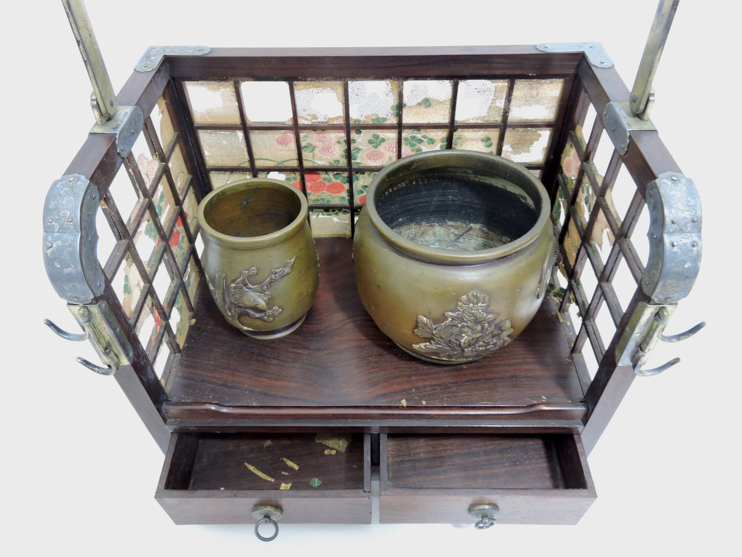 Antique Japanese Tobacco-Bon Smoking Set With Silver Embelishments (Meiji Period)