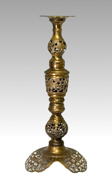 Impressive Large Vintage Baroque Style Cast Bronze/Brass Reticulated Candlestick