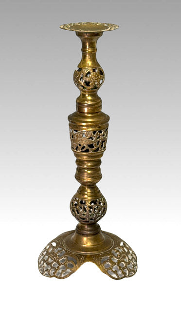 Impressive Large Vintage Baroque Style Cast Bronze/Brass Reticulated Candlestick