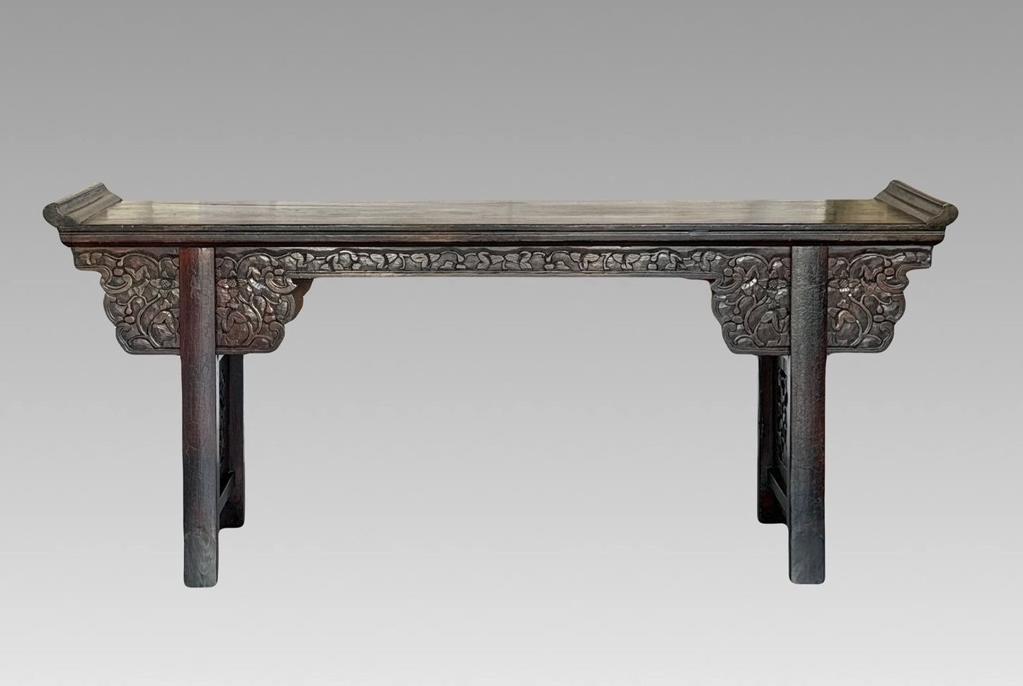 Impressive Antique Qing Dynasty Hand Carved Chinese Elm Wood Altar Table or Console / Hallway Table