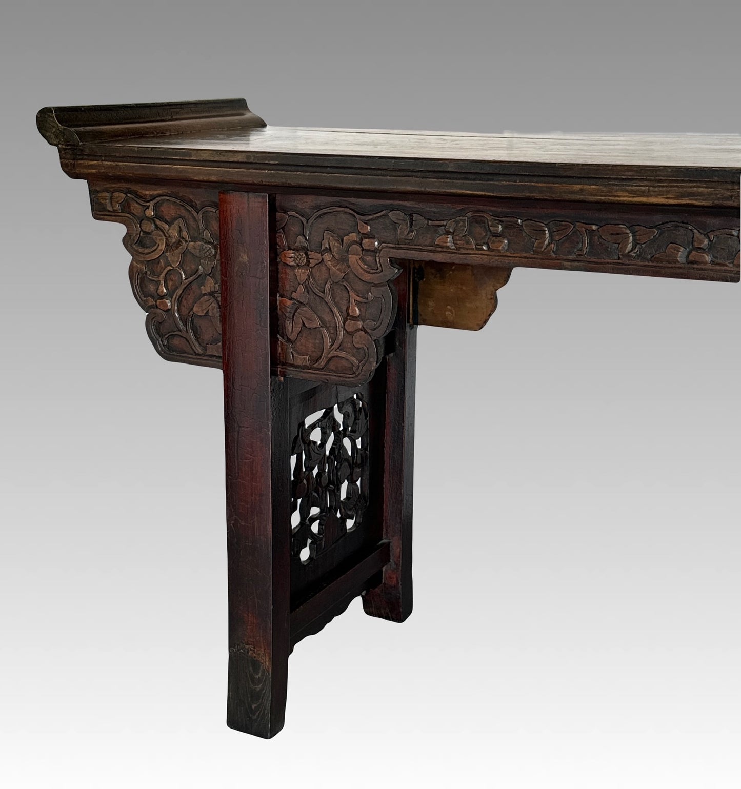 Impressive Antique Qing Dynasty Hand Carved Chinese Elm Wood Altar Table or Console / Hallway Table