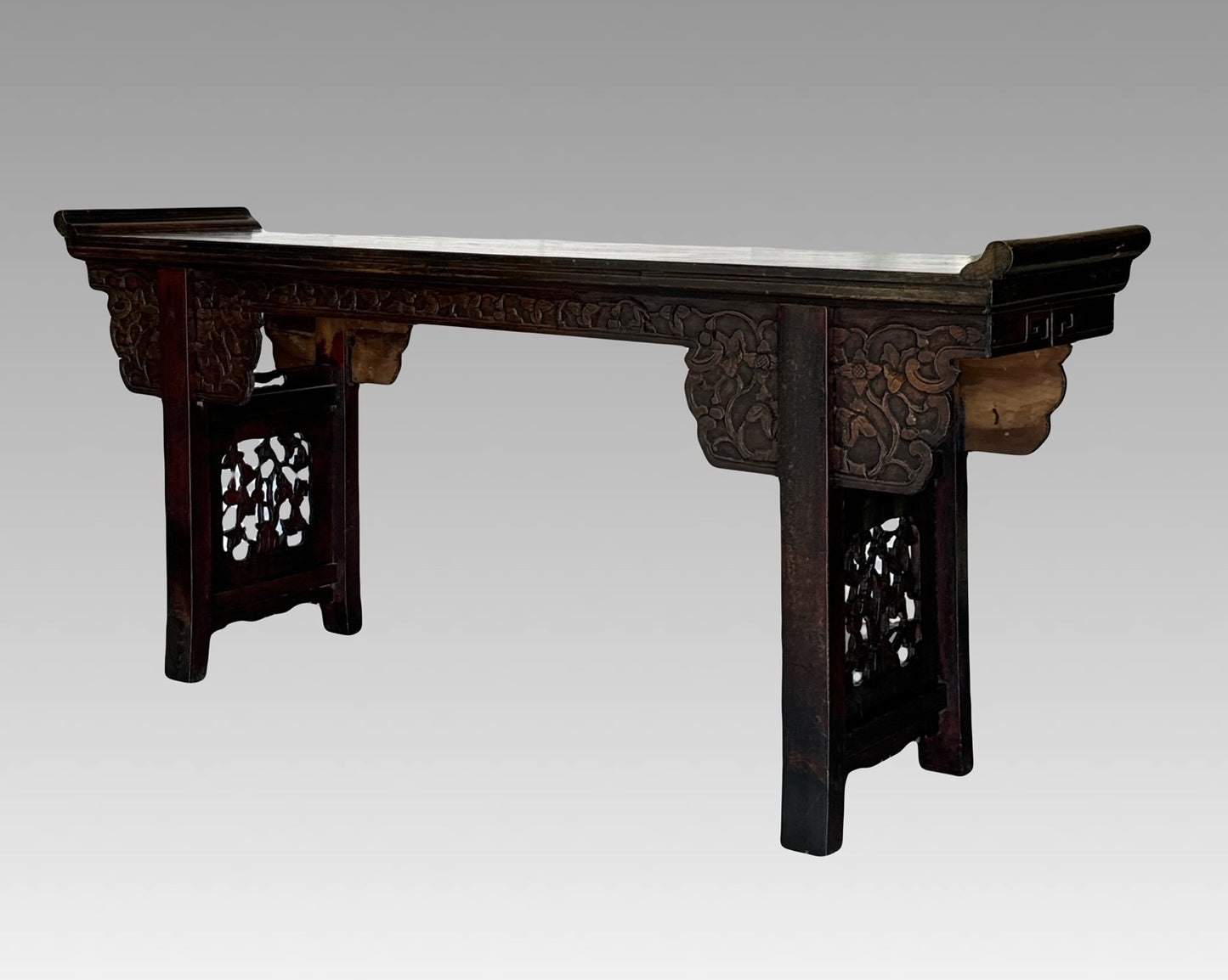 Impressive Antique Qing Dynasty Hand Carved Chinese Elm Wood Altar Table or Console / Hallway Table