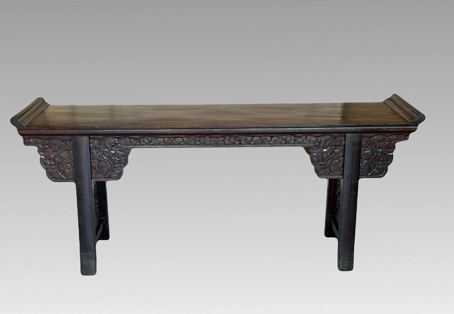 Impressive Antique Qing Dynasty Hand Carved Chinese Elm Wood Altar Table or Console / Hallway Table