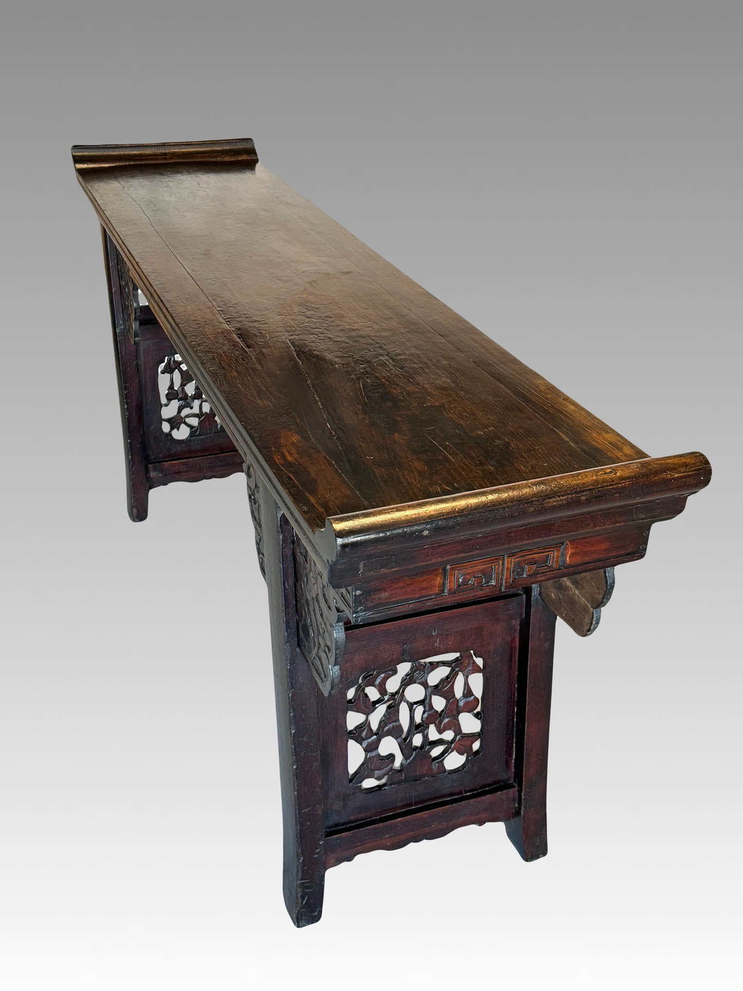 Impressive Antique Qing Dynasty Hand Carved Chinese Elm Wood Altar Table or Console / Hallway Table