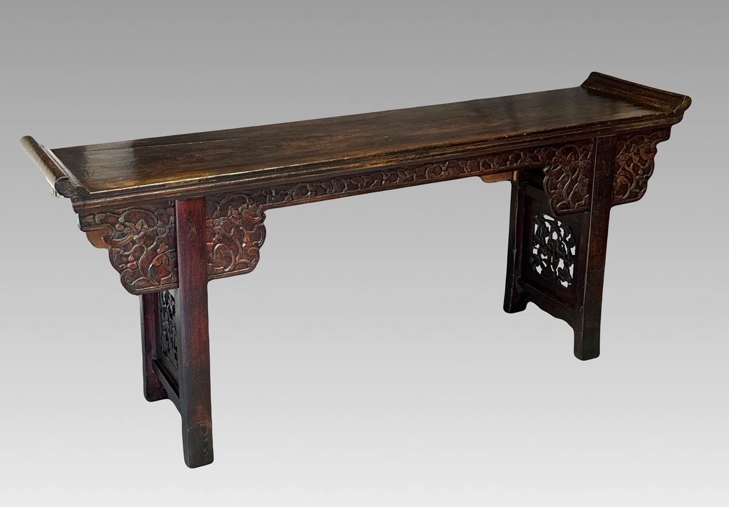 Impressive Antique Qing Dynasty Hand Carved Chinese Elm Wood Altar Table or Console / Hallway Table