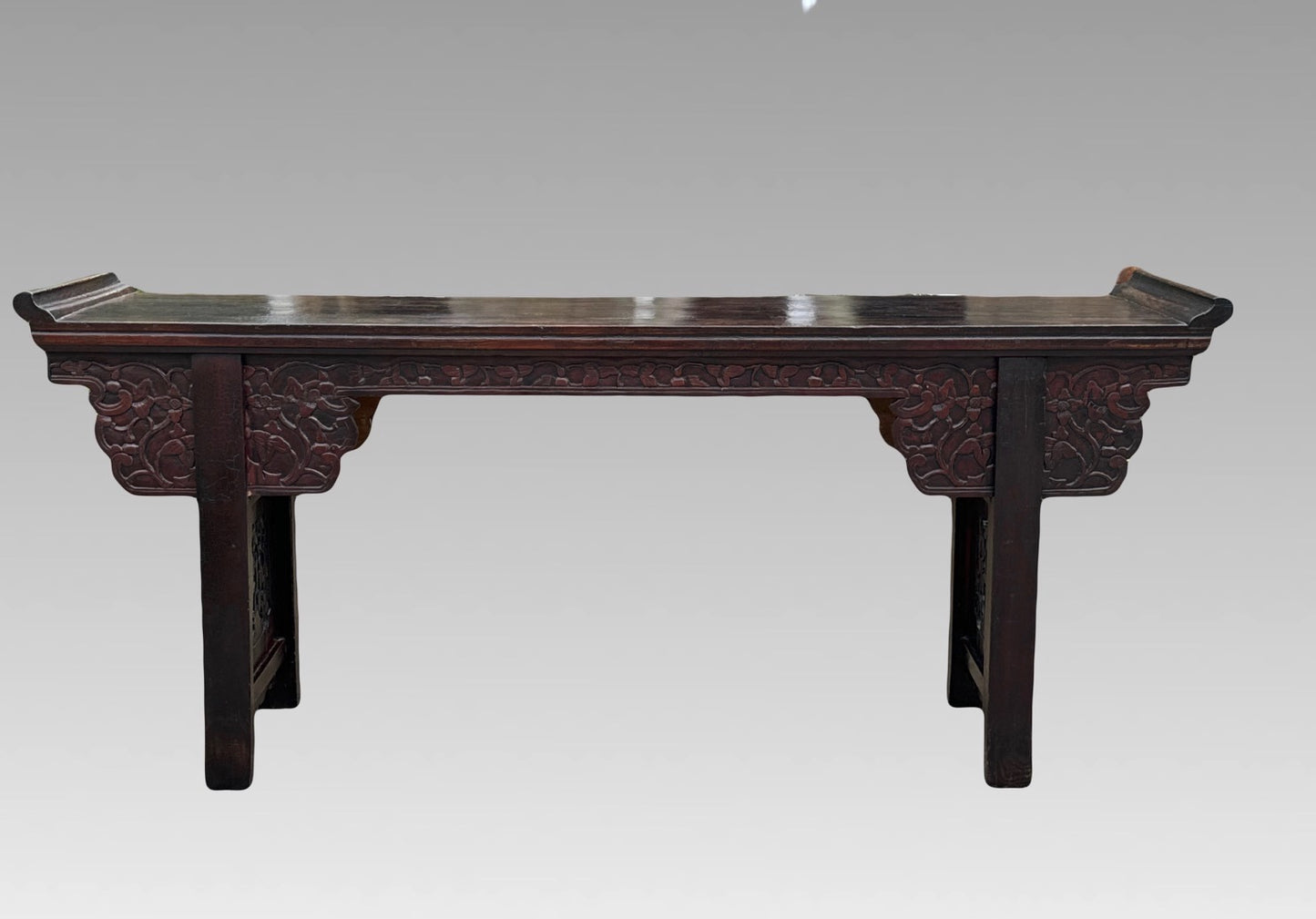 Impressive Antique Qing Dynasty Hand Carved Chinese Elm Wood Altar Table or Console / Hallway Table