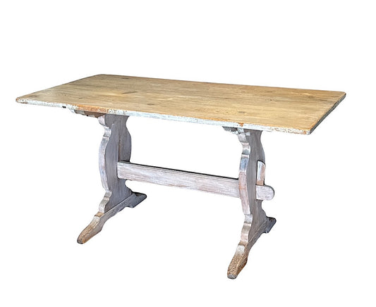 Antique 19th Century White Washed Swedish Pine Trestle or Dining Table