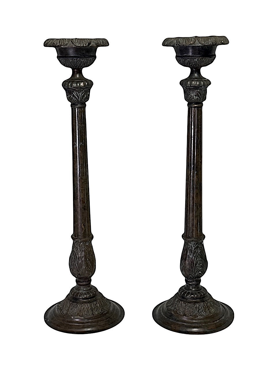 Impressive Vintage Bronze Georgian Candlesticks by Maitland Smith, a Pair 25"