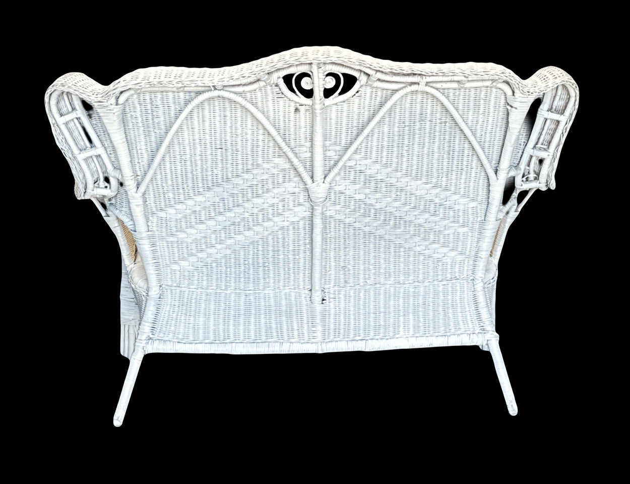 Antique Fancy White Wicker Traditional Two Seat Settee