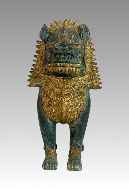 Asian Khymer Style Gilt and Bronze Singha Temple Lion, Statue