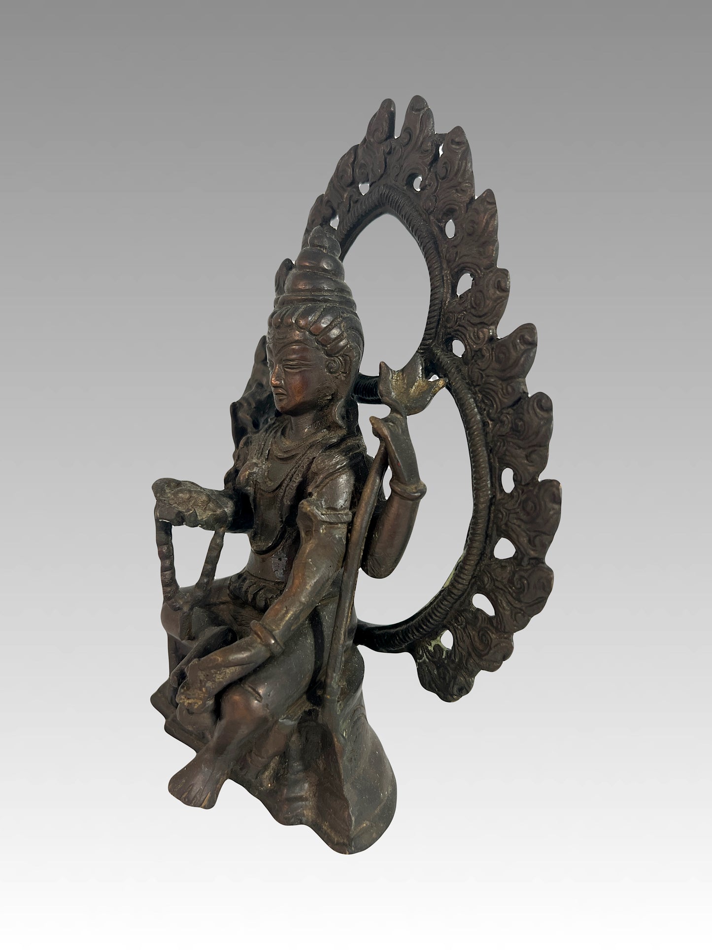 20th Century Antique Bronze Hindu Goddess Statue of the Deity Shiva, Seated