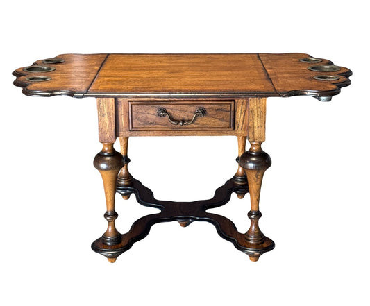 Renaissance Revival Style Oak Drop Leaf Gaming (Game) Table with Tin Cups