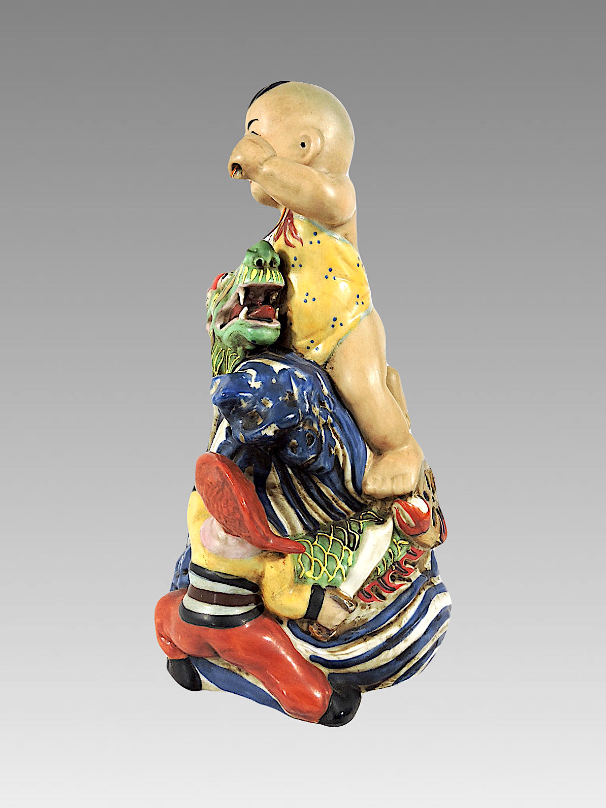 1920's Neptunes Child - Porcelain Figural Group with a Boy & His Green Dragon, Early Republic - Chinese