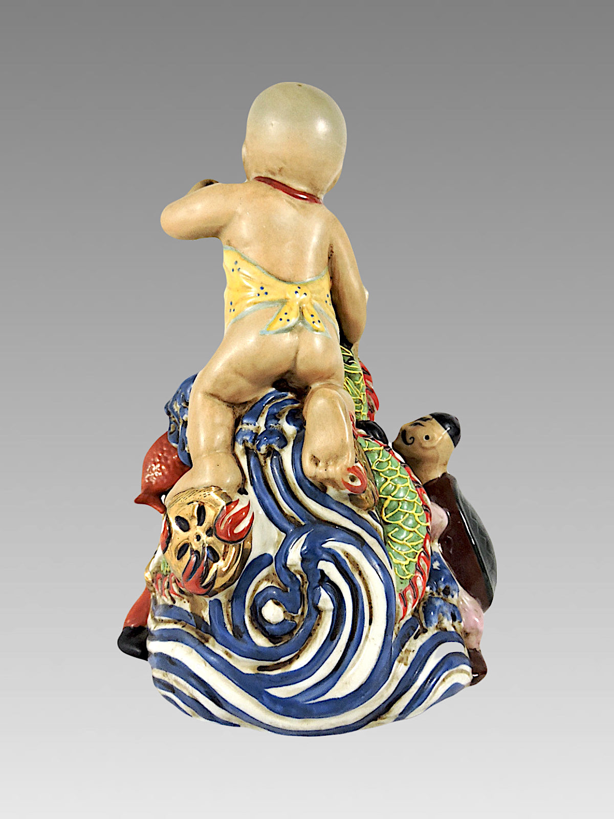 1920's Neptunes Child - Porcelain Figural Group with a Boy & His Green Dragon, Early Republic - Chinese