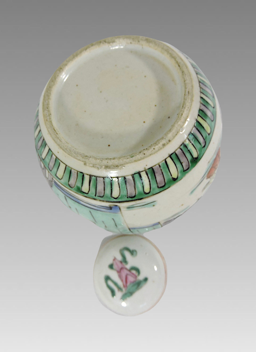 Mid 20th Century Bisque Chinese Ceramic Figural Ginger Jar with Gardens and Pavillions