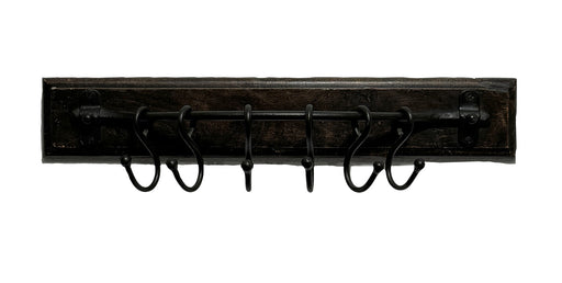Antique Carved Hardwood & Forged Iron Wall Hook Assembly (Coat and Hat Rack)