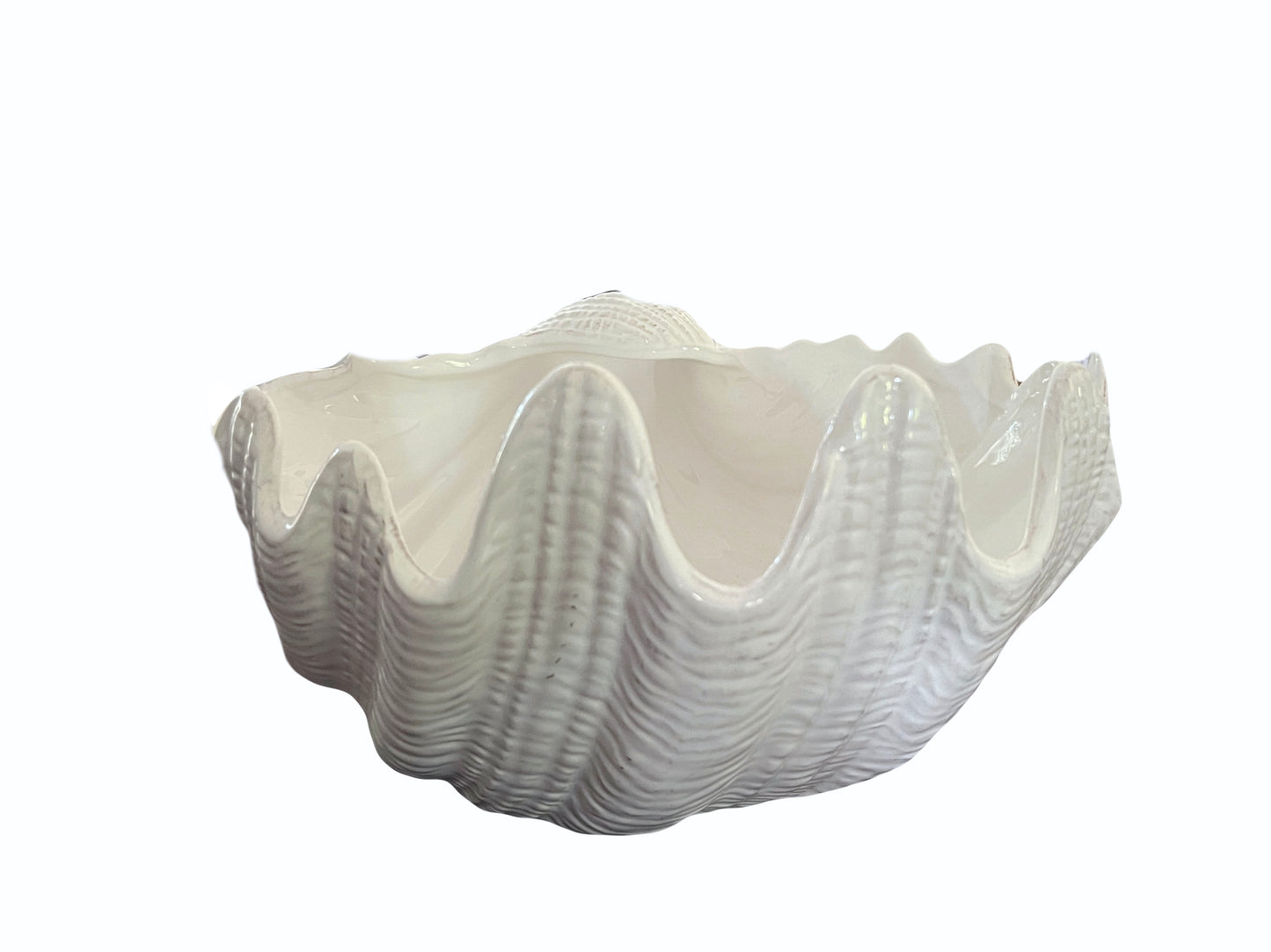 Large White Porcelain Coastal Sea Shell (Giant Clam Shell Bowl/Vide Poche)