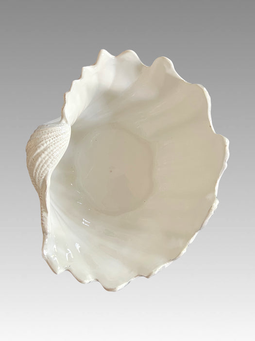 Large White Porcelain Coastal Sea Shell (Giant Clam Shell Bowl/Vide Poche)