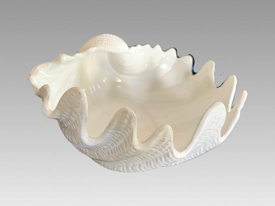 Large White Porcelain Coastal Sea Shell (Giant Clam Shell Bowl/Vide Poche)